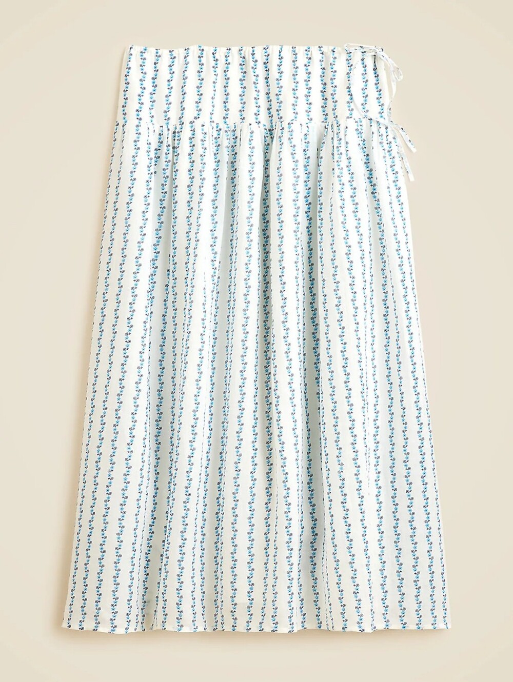 Side-tie skirt in blue daisy-print ramie
